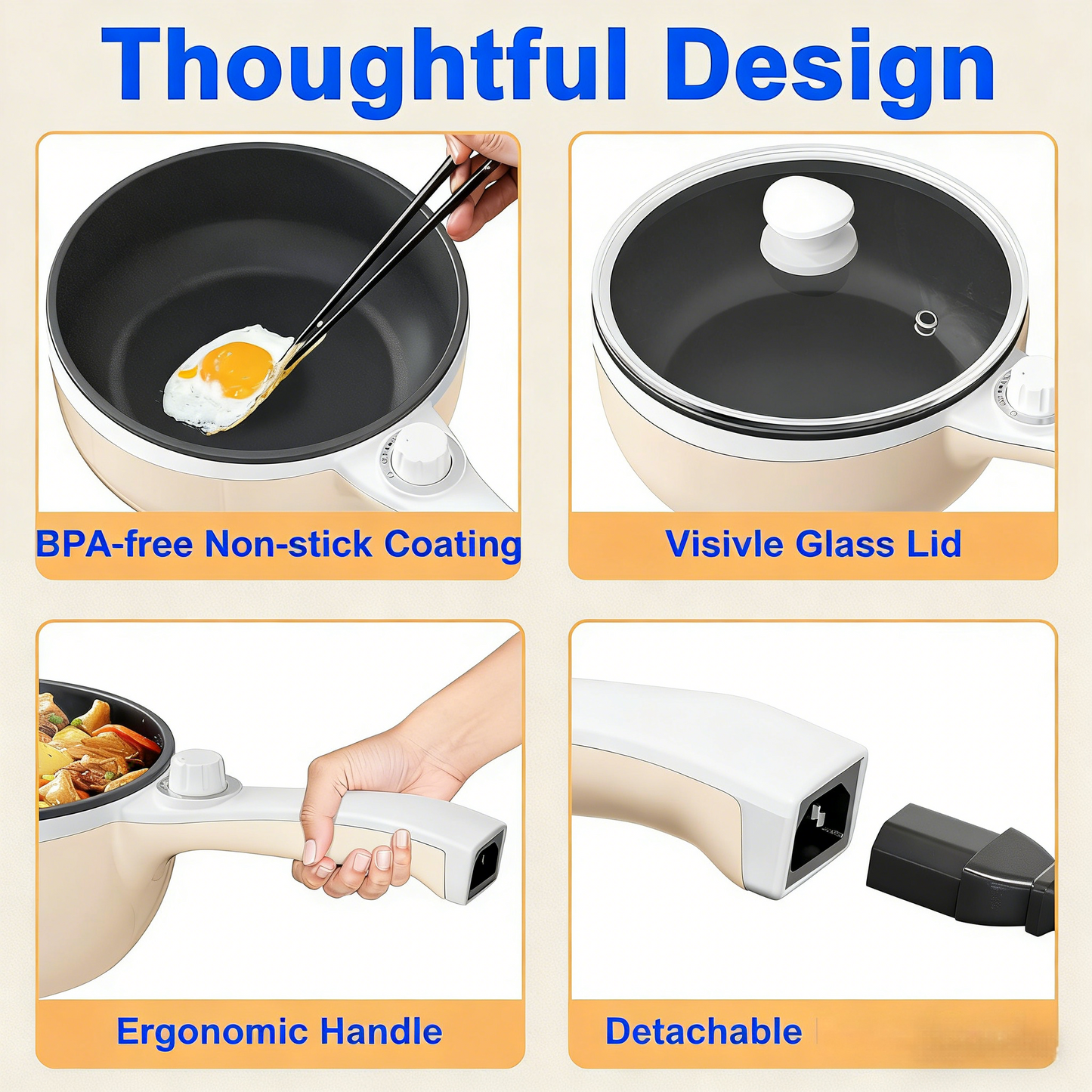 Hot Pot Electric Upgraded, Non-Stick Sauté Pan, Rapid Noodles Electric Pot, 1.5L Mini Portable Hot Pot for Steak