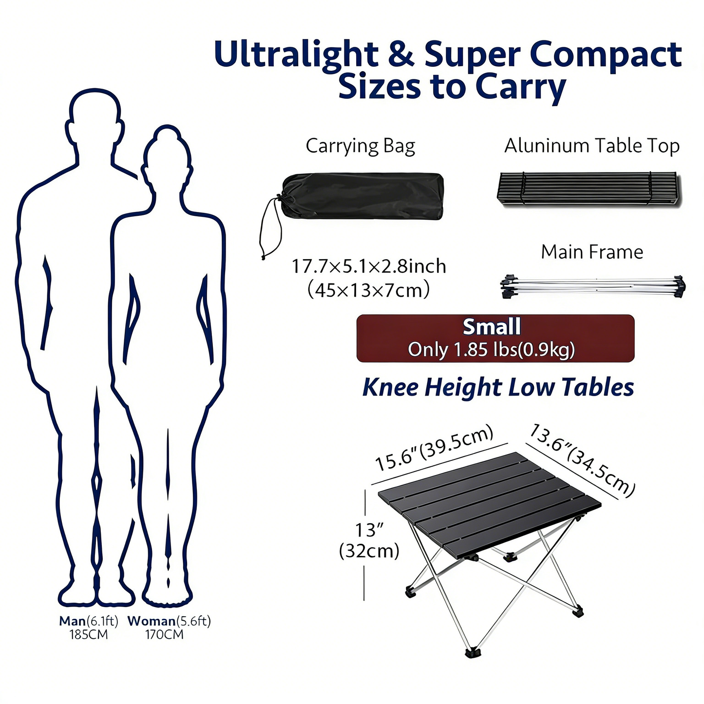 Ultralight Portable Folding Camping Table with Carry Bag