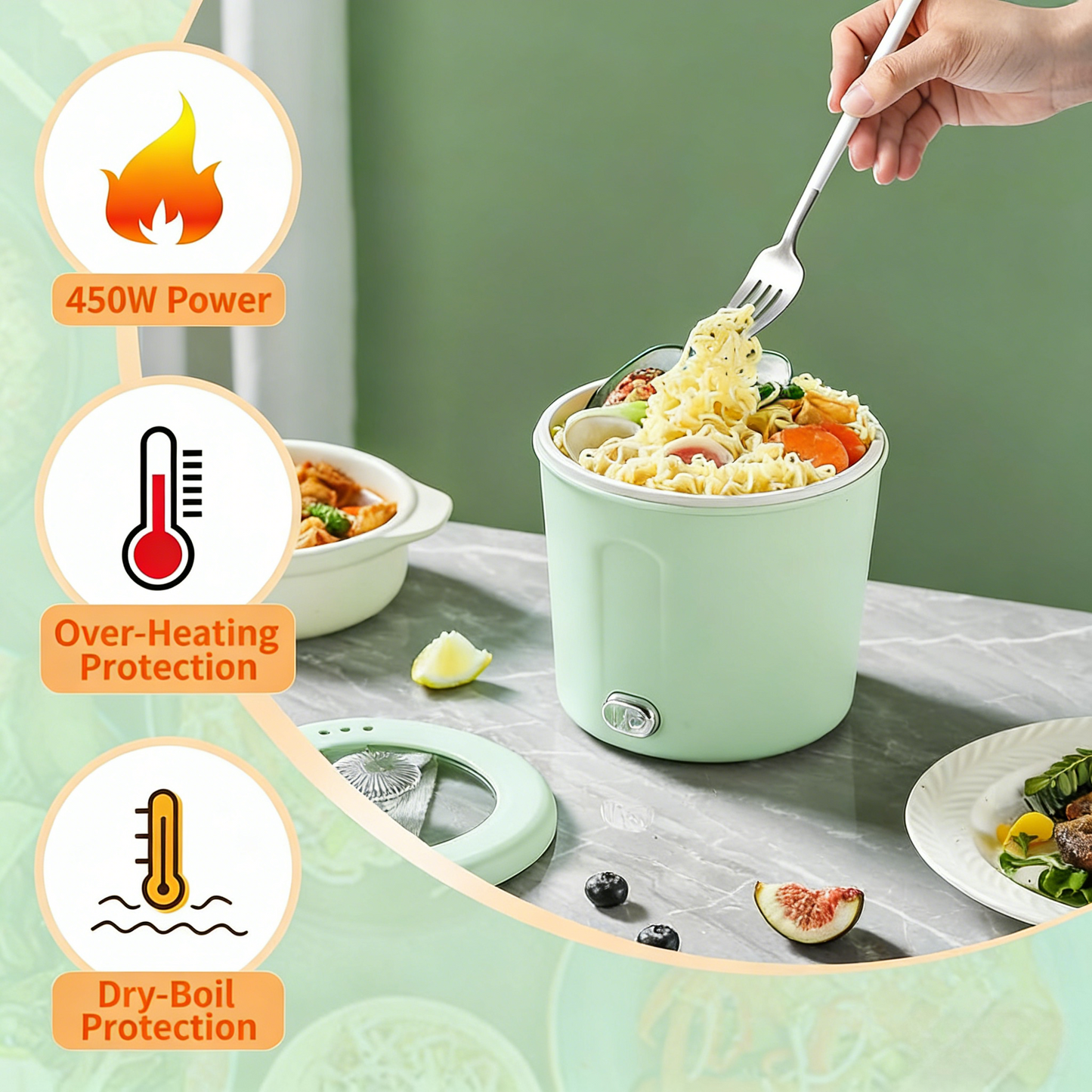Hot Pot Electric, 1L Mini Ramen Cooker, 450W Rapid Noodles Cooker, Multifunctional Electric Pot for Cooking Pasta