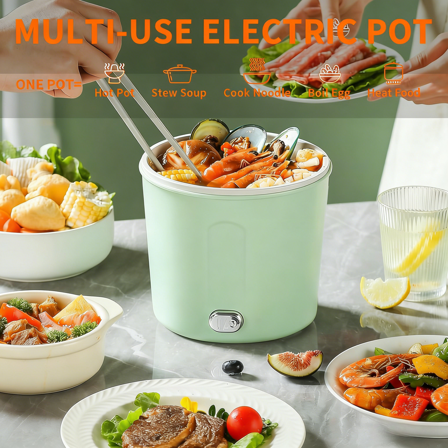 Hot Pot Electric, 1L Mini Ramen Cooker, 450W Rapid Noodles Cooker, Multifunctional Electric Pot for Cooking Pasta